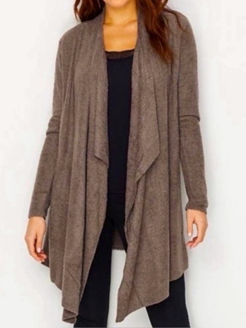 Barefoot Dreams CozyChic Ultra Lite Cardigan Blanket Wrap Sweater brown S/M New